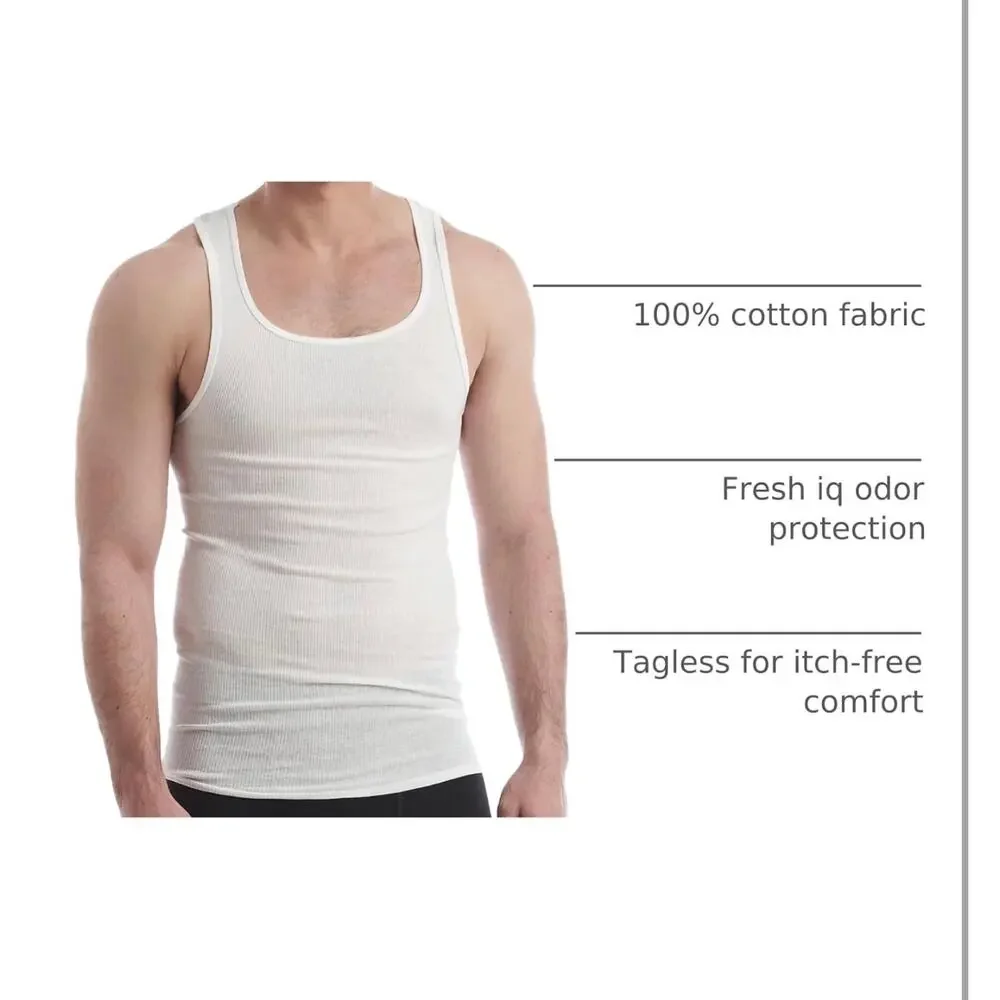 Hanes Men's Undershirts sz L 4-Pack FreshIQ Tagless Tanks NEW #J513